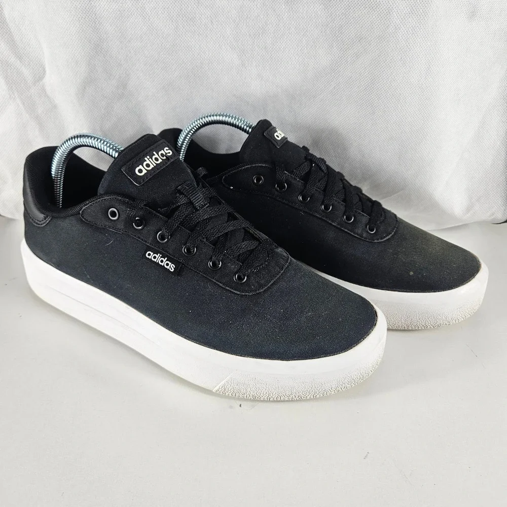 Adidas Court Platform CLN Low Black White Canvas Sneakers GW6909 Womens 8